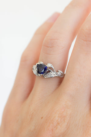 Wedding ring set with trillion sapphire / Clematis - Eden Garden Jewelry™