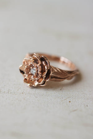Peony flower engagement ring with diamond or moissanite - Eden Garden Jewelry™