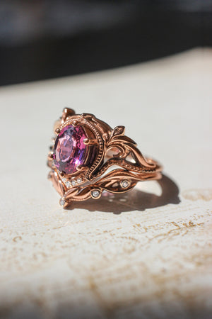 Rhodolite garnet and moissanites or diamonds engagement ring / Lida oval - Eden Garden Jewelry™