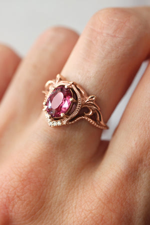 Rhodolite garnet and moissanites or diamonds engagement ring / Lida oval - Eden Garden Jewelry™