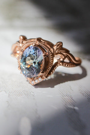 Art nouveau bridal ring set with tanzanite / Lida oval - Eden Garden Jewelry™