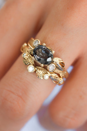 Bridal ring set with grey spinel and diamonds / Arius - Eden Garden Jewelry™