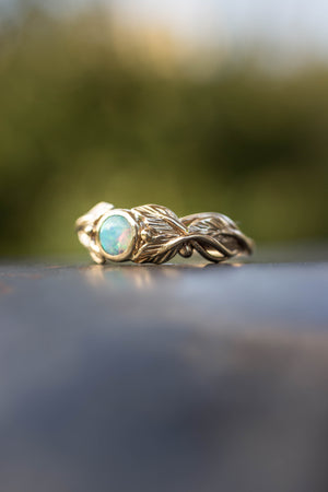 Leaves engagement ring with opal / Cornus round cabochon - Eden Garden Jewelry™