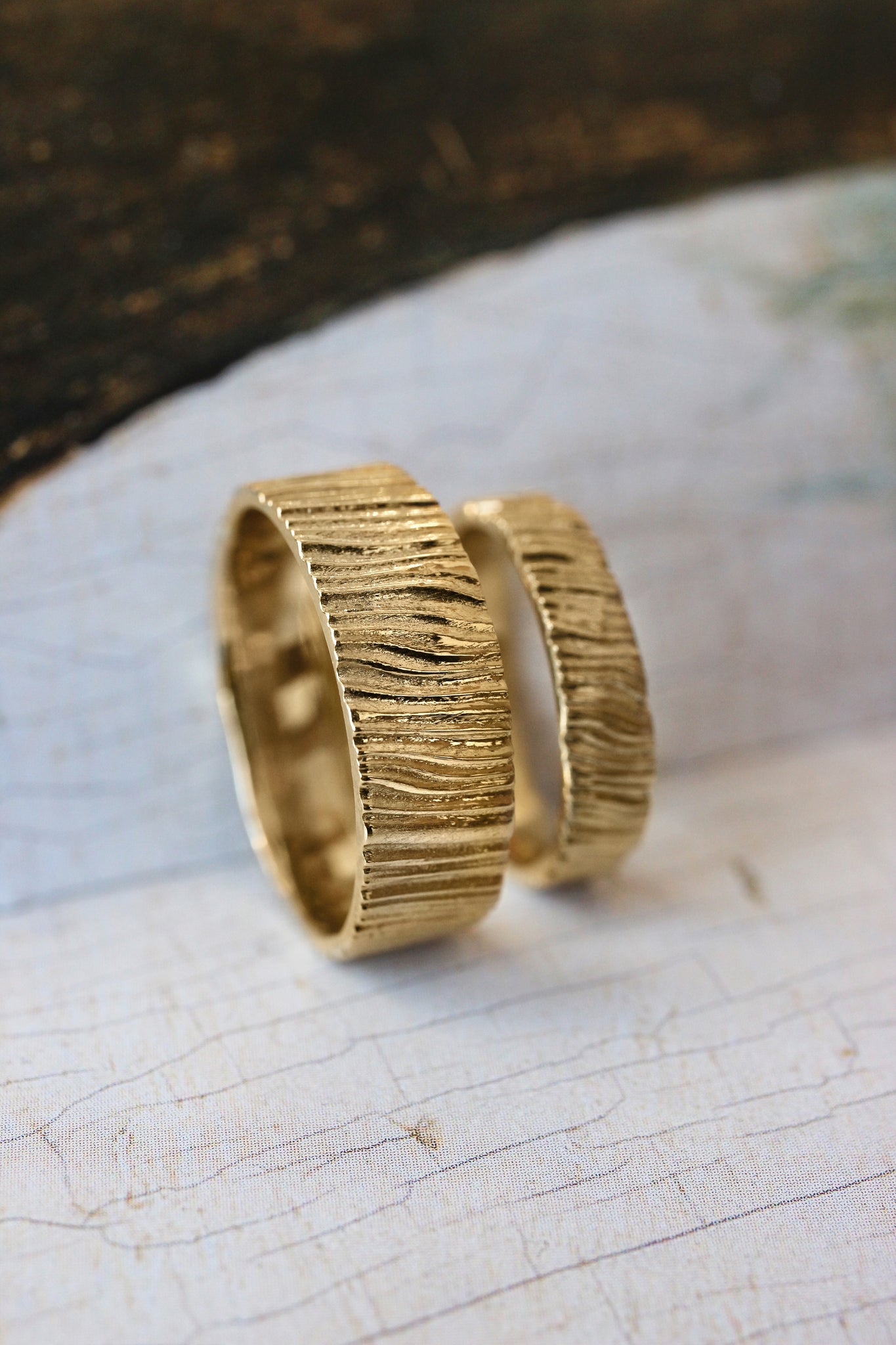 Wedding bands set for couple, saw wood rings - Eden Garden Jewelry™