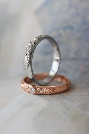 Three diamonds wedding band for woman, wreath ring - Eden Garden Jewelry™
