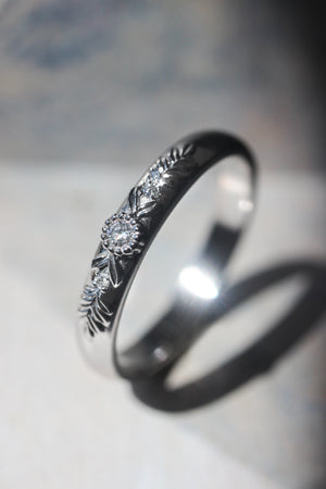 Wedding bands set: diamond wreath ring for her, satin band for him - Eden Garden Jewelry™