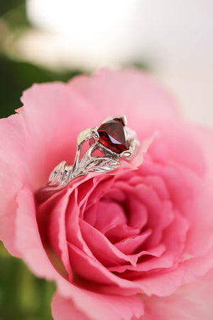 Trillion cut red garnet branch ring / Clematis - Eden Garden Jewelry™