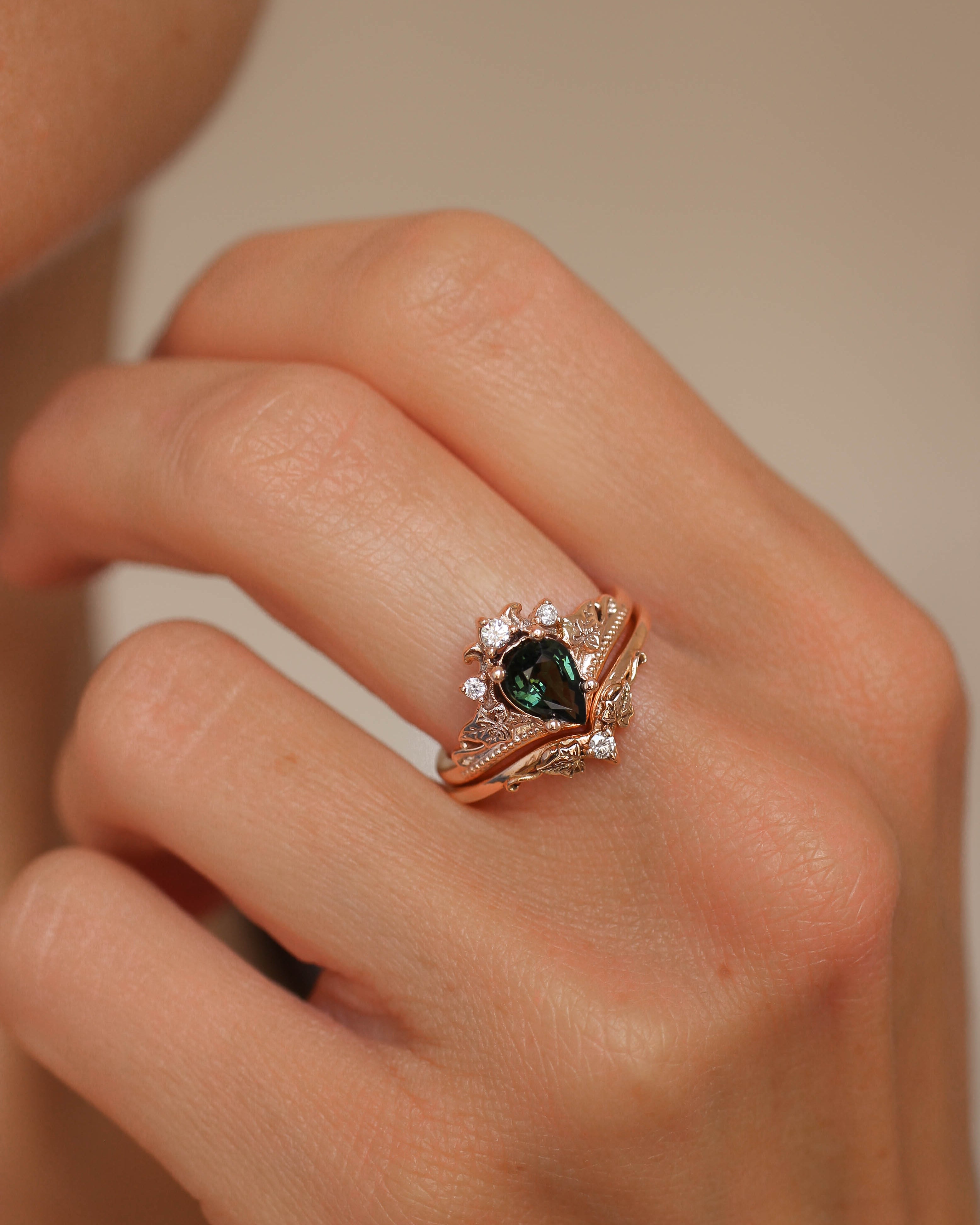 Ariadne | bridal ring set, pear cut gemstone setting - Eden Garden Jewelry™