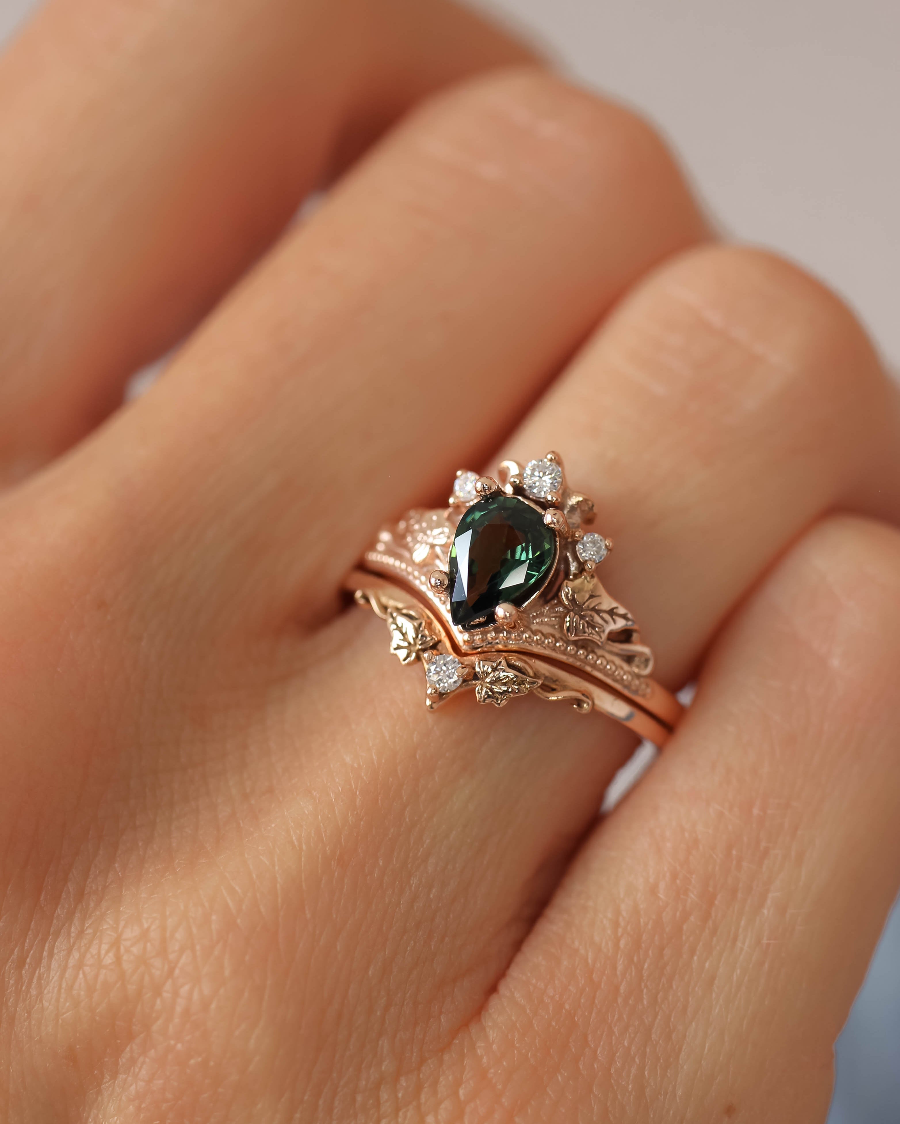 Ariadne | bridal ring set, pear cut gemstone setting - Eden Garden Jewelry™