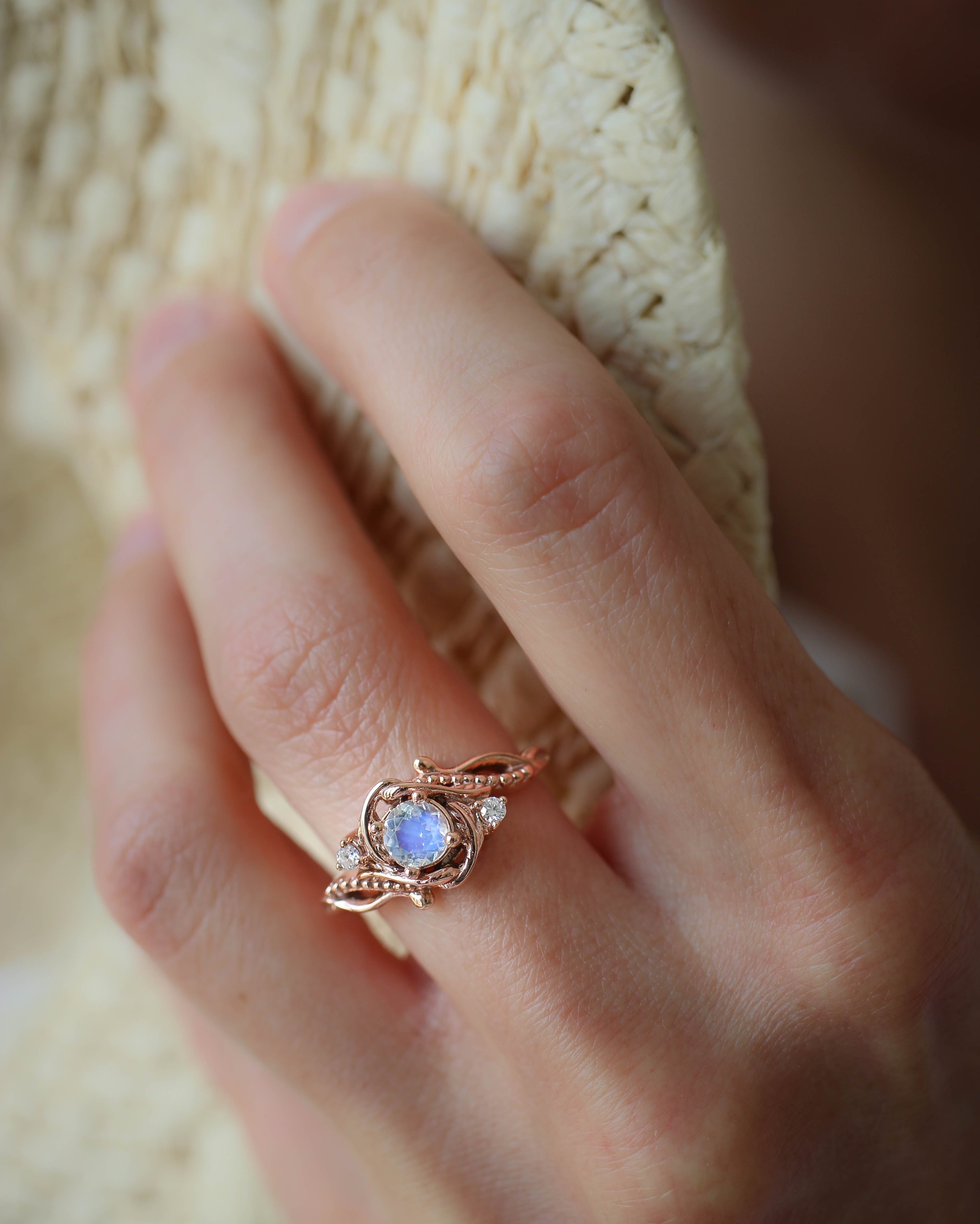 Gold Moonstone Engagement Ring Rainbow Moonstone Jewellery Rainbow