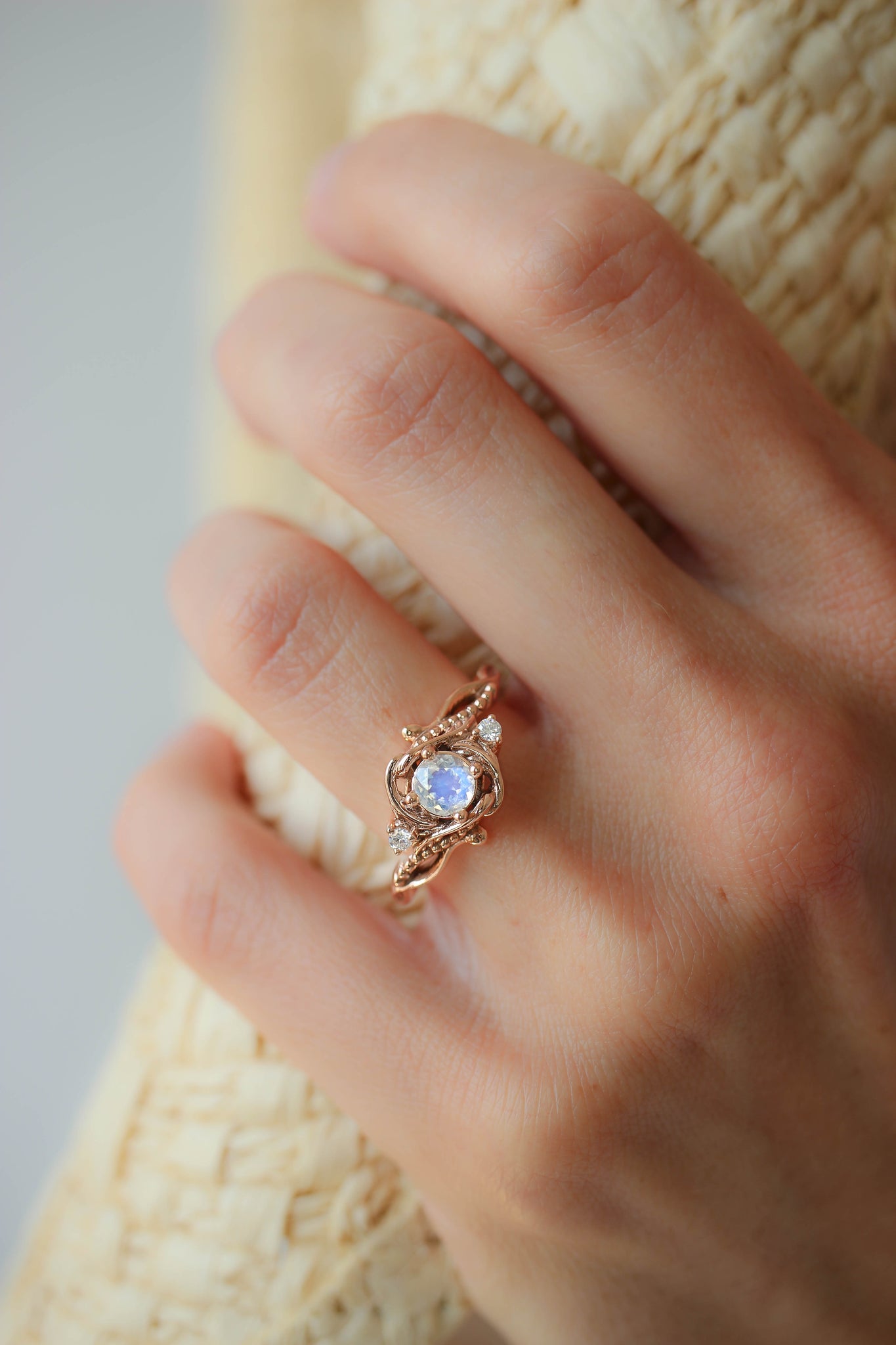 Rainbow moonstone engagement ring with diamonds / Undina - Eden Garden Jewelry™