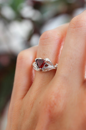 Trillion cut red garnet branch ring / Clematis - Eden Garden Jewelry™