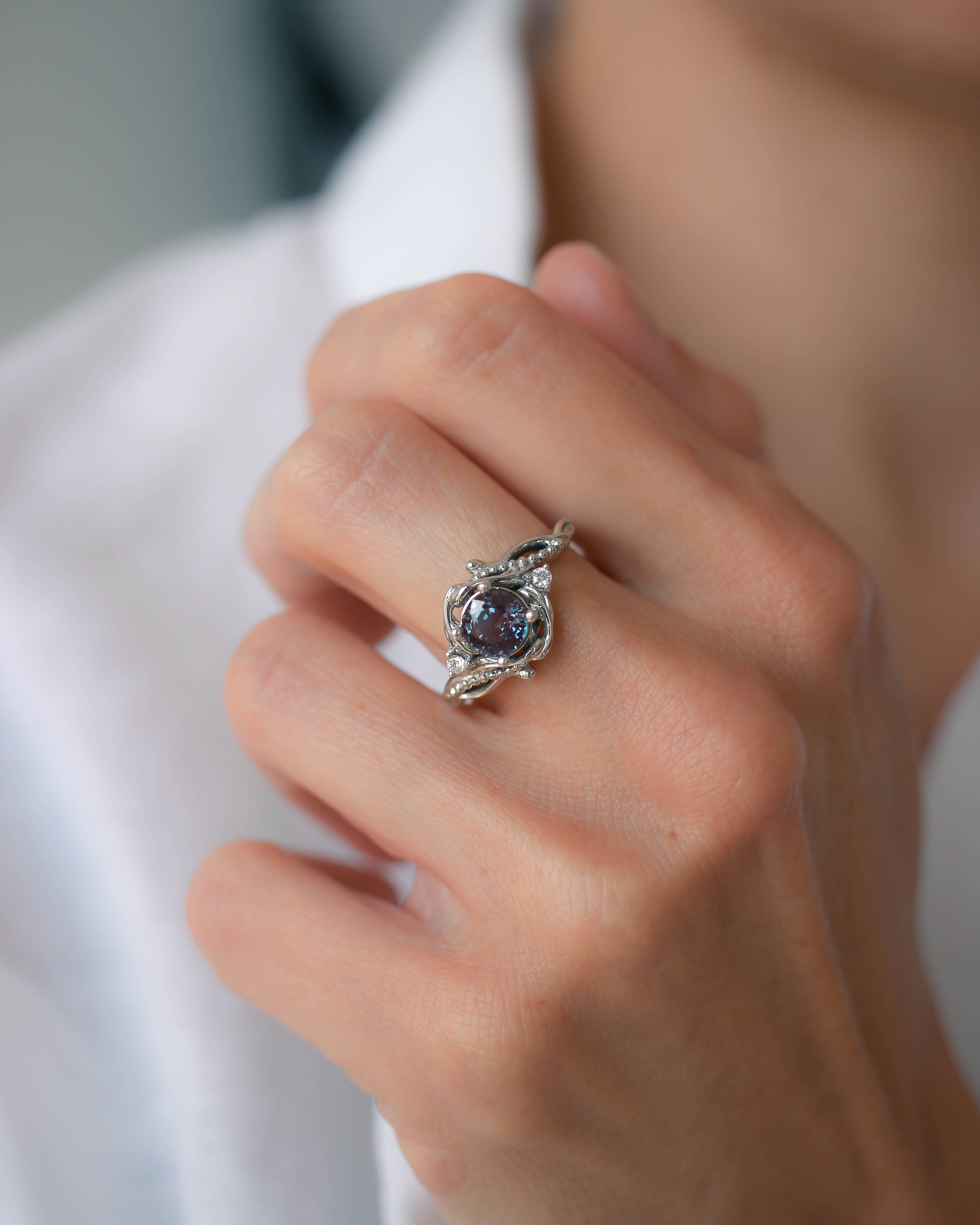 Alexandrite engagement ring with diamonds / Undina - Eden Garden Jewelry™