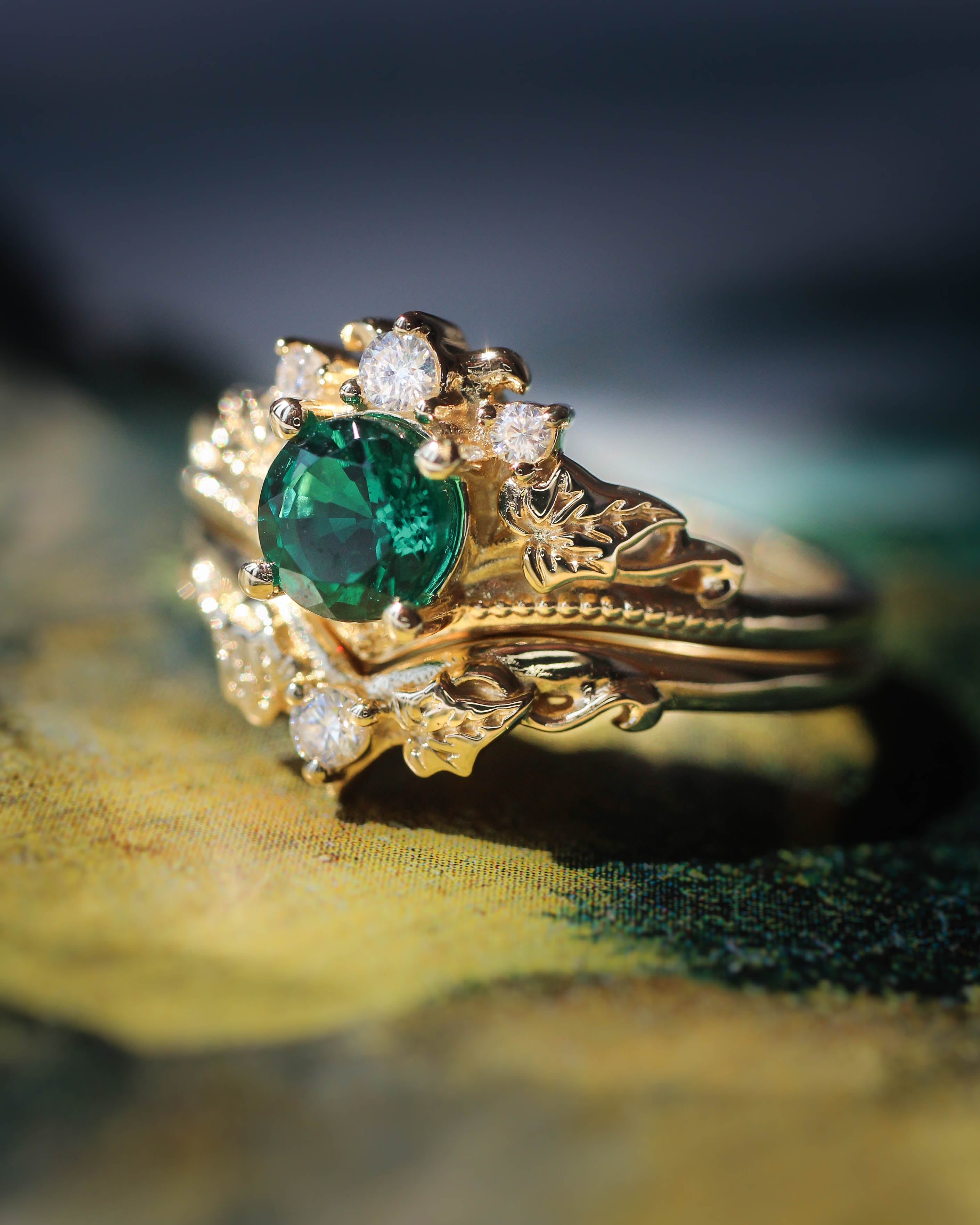 Ariadne | bridal ring set, 5 mm central gemstone - Eden Garden Jewelry™