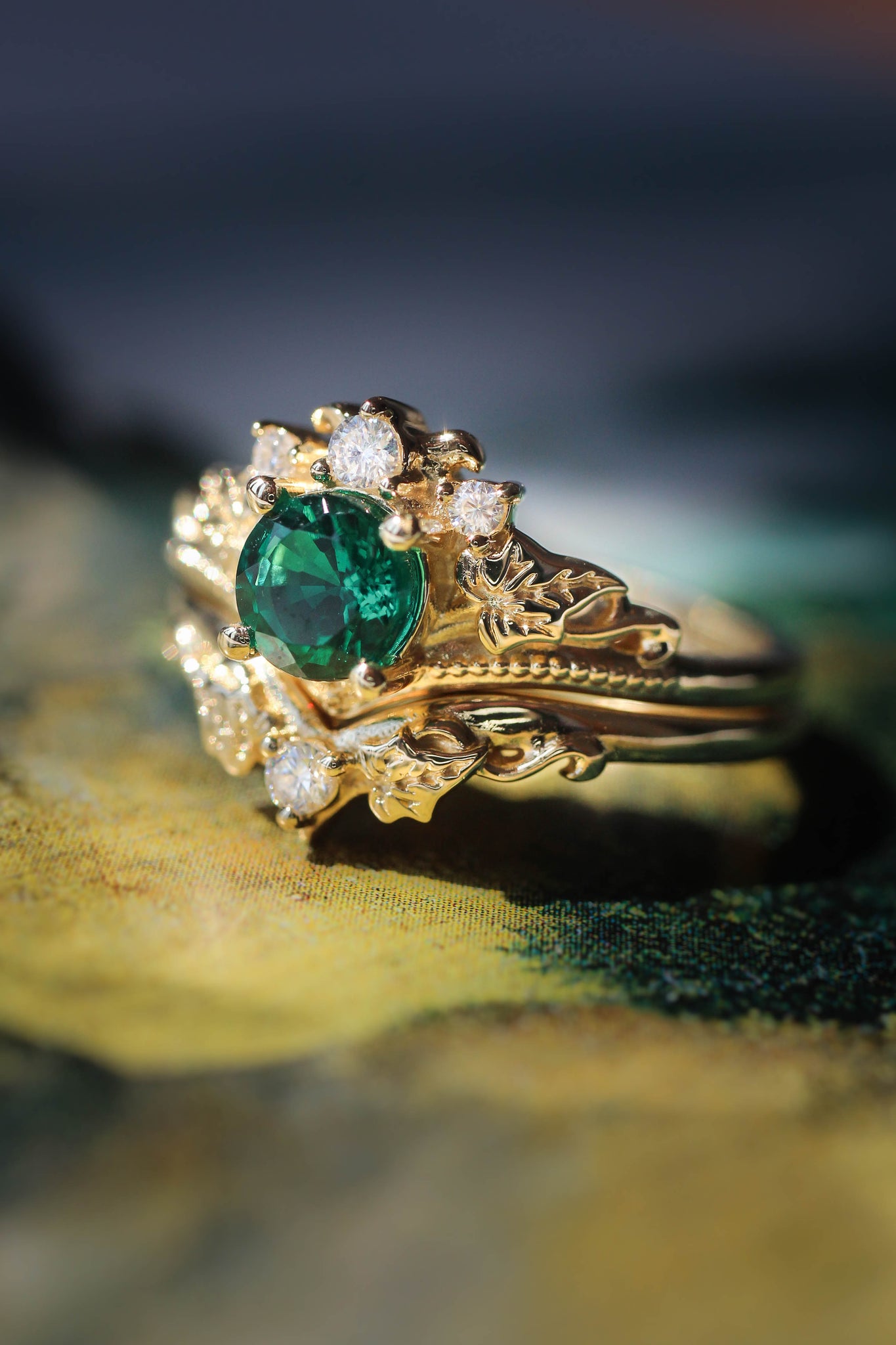 Ariadne | bridal ring set, 5 mm central gemstone - Eden Garden Jewelry™