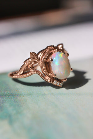 Opal and moissanites or diamonds engagement ring / Lida oval - Eden Garden Jewelry™