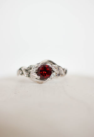 Red garnet engagement ring / Azalea - Eden Garden Jewelry™