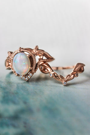 Opal and diamonds bridal ring set / Lida oval - Eden Garden Jewelry™