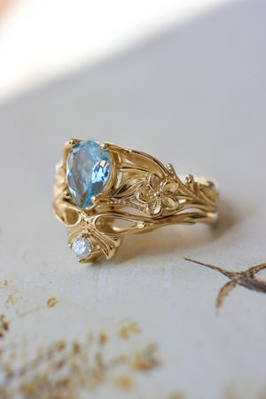 Aquamarine engagement ring, art nouveau ring / Eloise - Eden Garden Jewelry™