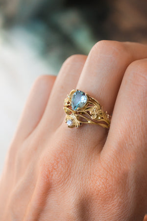 Aquamarine engagement ring, art nouveau ring / Eloise - Eden Garden Jewelry™