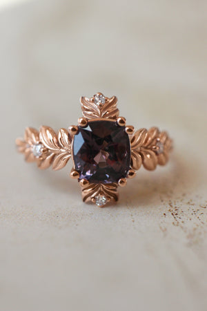 Purple spinel ring with diamonds, leaf engagement ring - Eden Garden Jewelry™