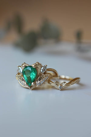 Nature inspired emerald engagement ring set / Adonis - Eden Garden Jewelry™