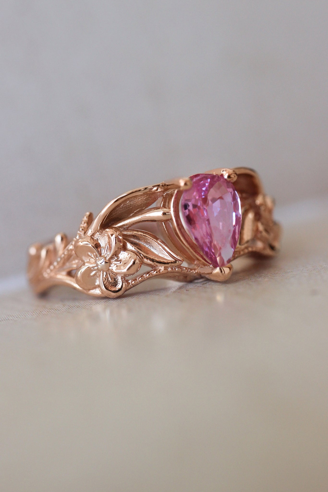 Pink sapphire bridal ring set, art nouveau ring / Eloise - Eden Garden Jewelry™