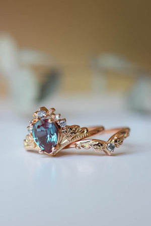 Lab alexandrite proposal ring, salt and pepper diamond engagement ring / Ariadne - Eden Garden Jewelry™