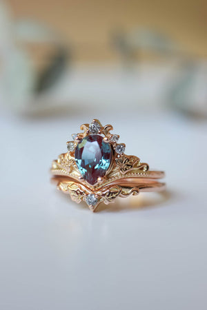 Alexandrite engagement ring set, salt and pepper diamond tiara ring / Ariadne - Eden Garden Jewelry™