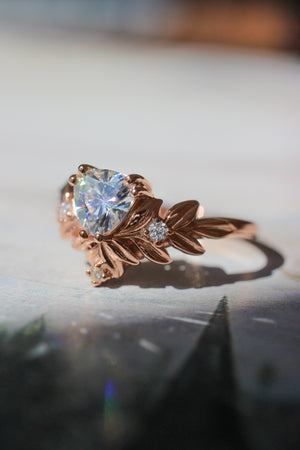 Trillion cut moissanite ring, leaf engagement ring - Eden Garden Jewelry™