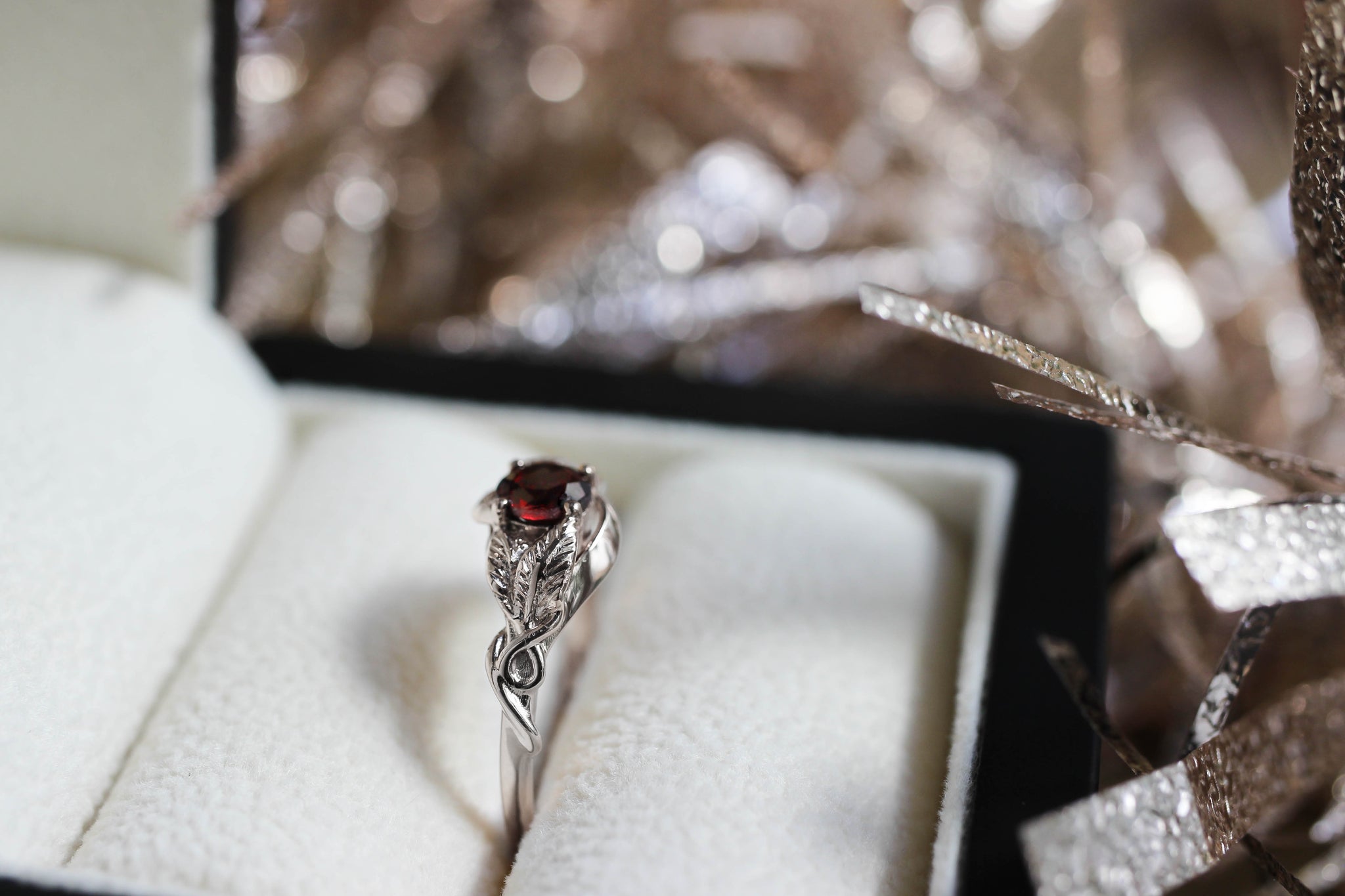 Garnet nature inspired engagement ring / Azalea - Eden Garden Jewelry™