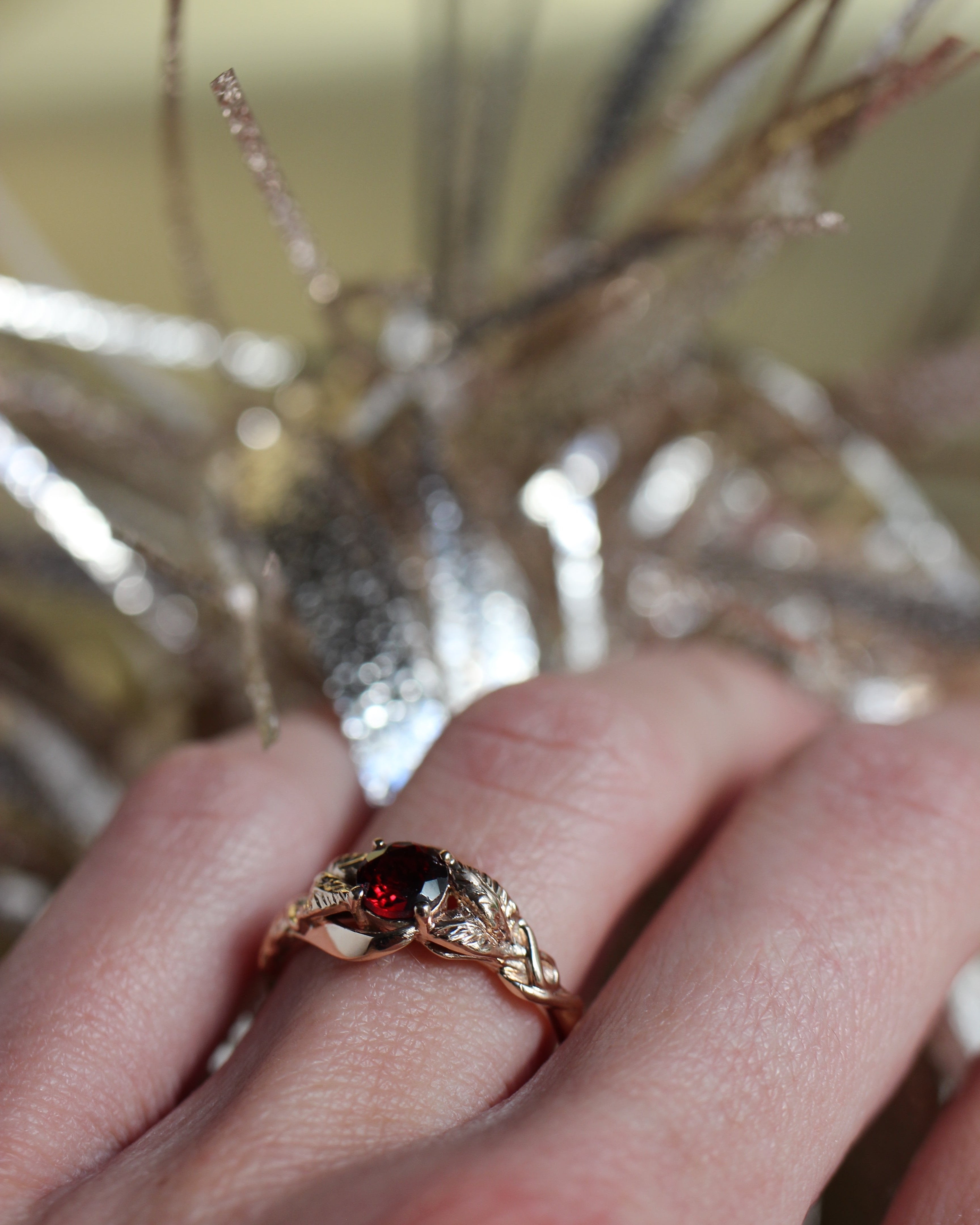 Red garnet engagement ring / Azalea - Eden Garden Jewelry™