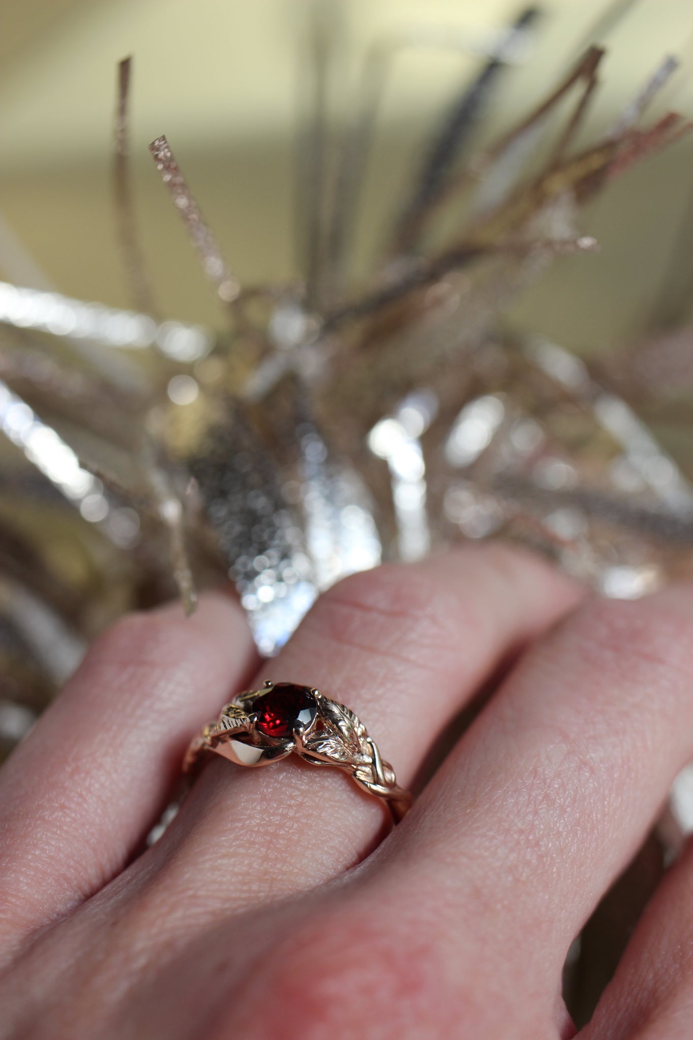 Red garnet engagement ring / Azalea - Eden Garden Jewelry™