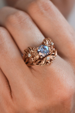 Blue moissanite ring, leaf engagement ring - Eden Garden Jewelry™