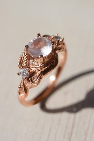 Rose quartz and diamonds engagement ring / Azalea - Eden Garden Jewelry™