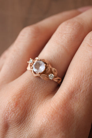 Rose quartz and diamonds engagement ring / Azalea - Eden Garden Jewelry™