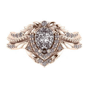 Lyonella | custom bridal ring set with pear cut gemstone 7x5 mm - Eden Garden Jewelry™