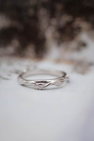 Twig ring with five leaves, stacking wedding band for woman - Eden Garden Jewelry™