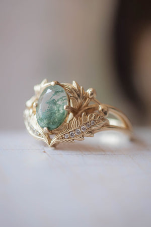 Moss agate and diamonds engagement ring / Adonis - Eden Garden Jewelry™