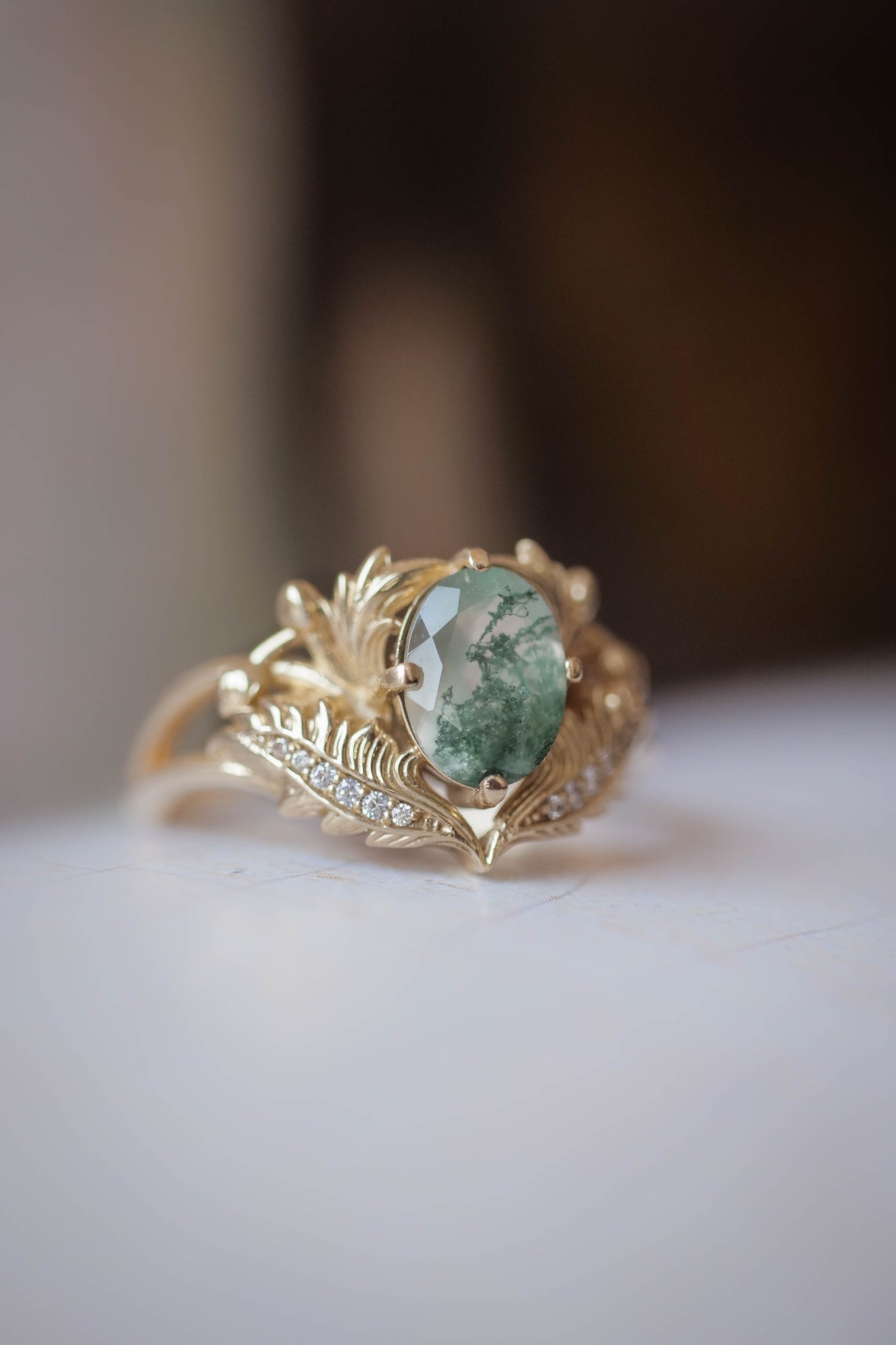 Moss agate and diamonds engagement ring / Adonis - Eden Garden Jewelry™