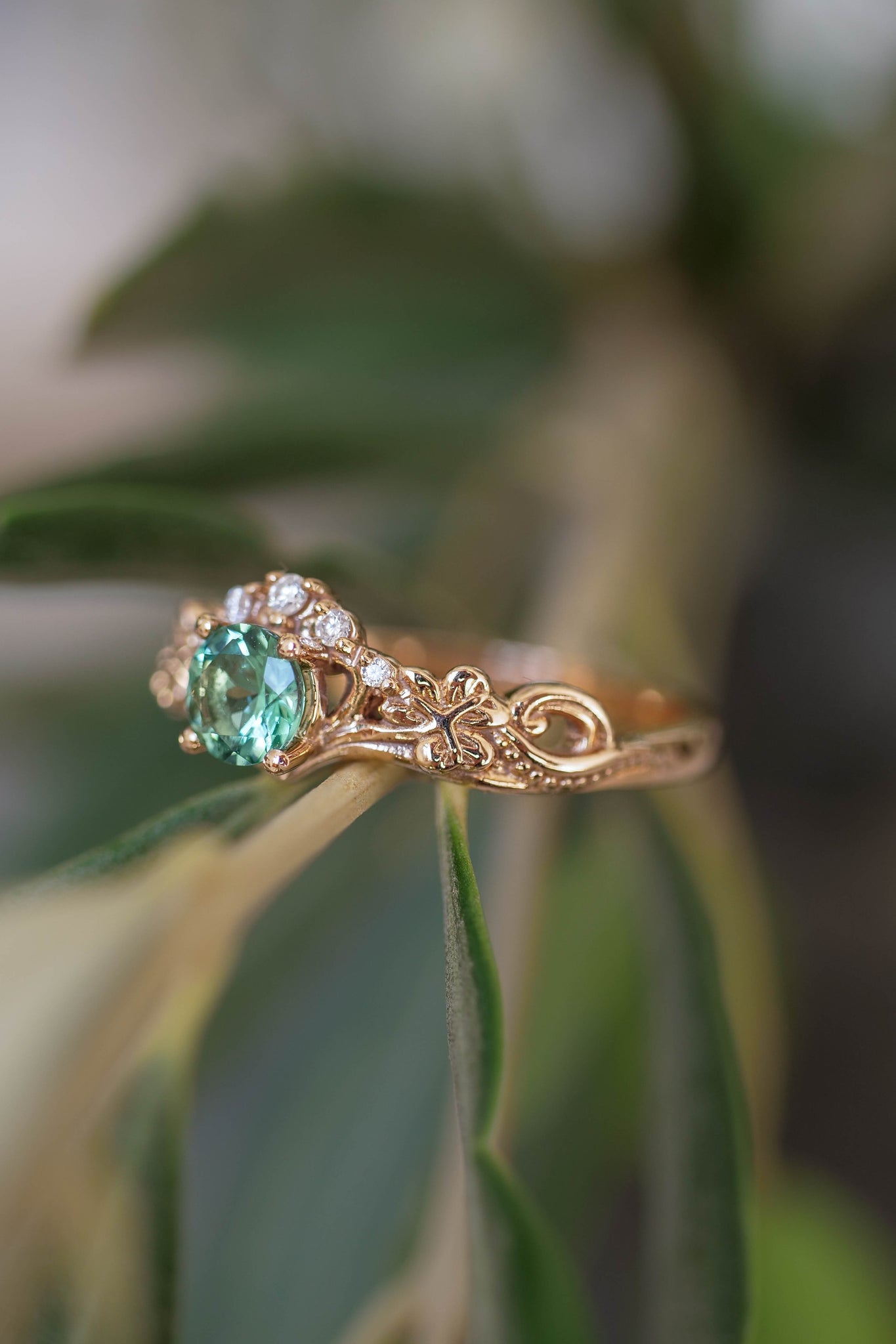 Mint green tourmaline engagement ring / Horta - Eden Garden Jewelry™