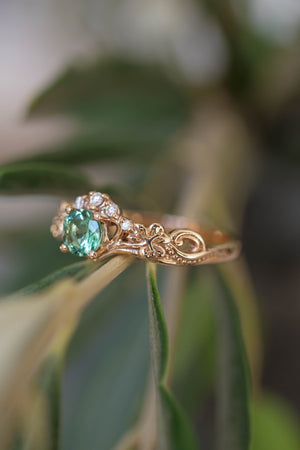 Mint green tourmaline engagement ring / Horta - Eden Garden Jewelry™