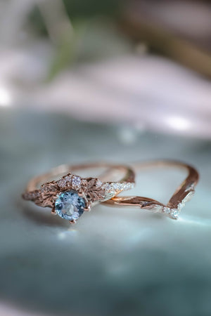 Aquamarine bridal ring set with diamonds / Amelia - Eden Garden Jewelry™