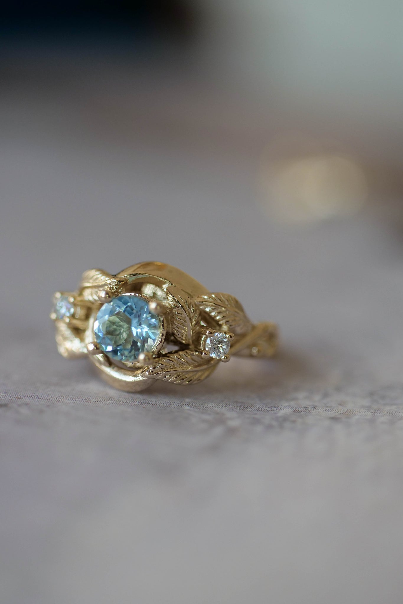 Aquamarine and diamonds engagement ring / Azalea - Eden Garden Jewelry™