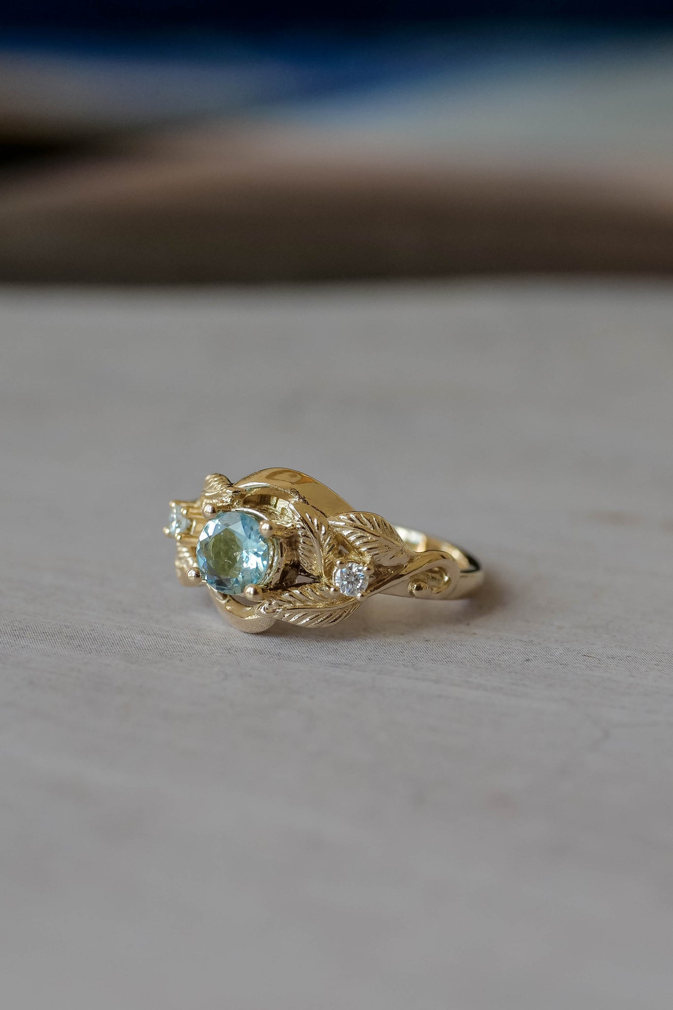 Aquamarine and diamonds engagement ring / Azalea - Eden Garden Jewelry™