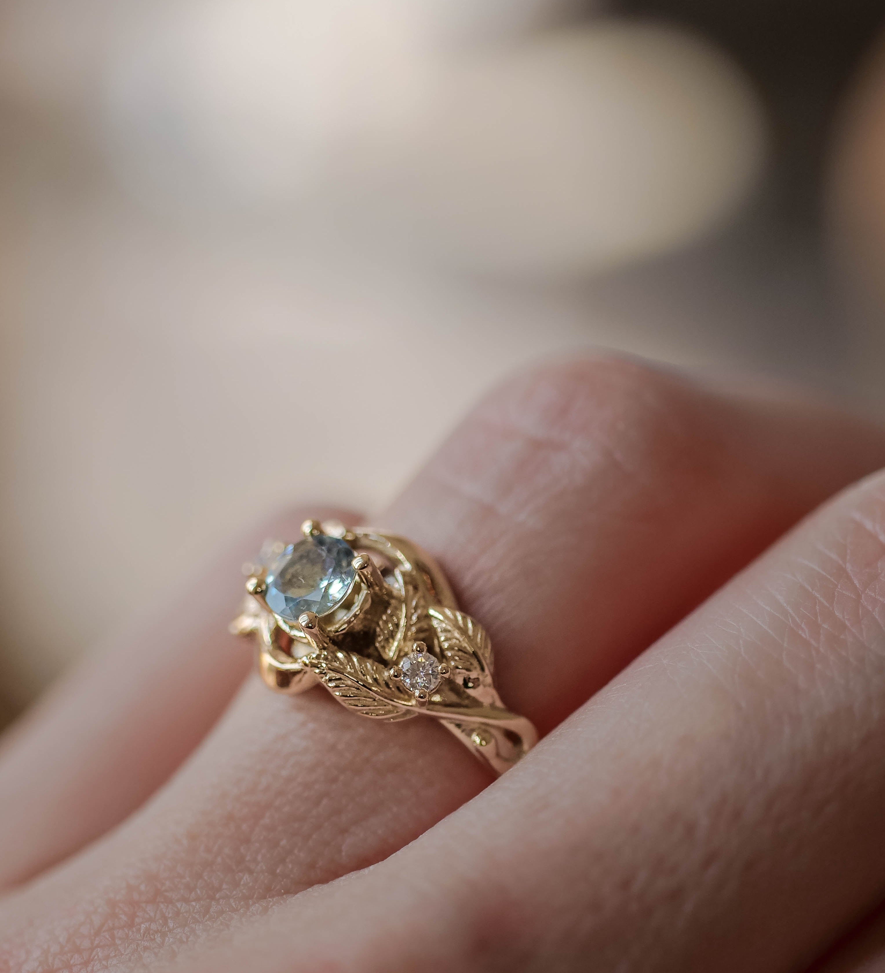 Aquamarine and diamonds engagement ring / Azalea - Eden Garden Jewelry™