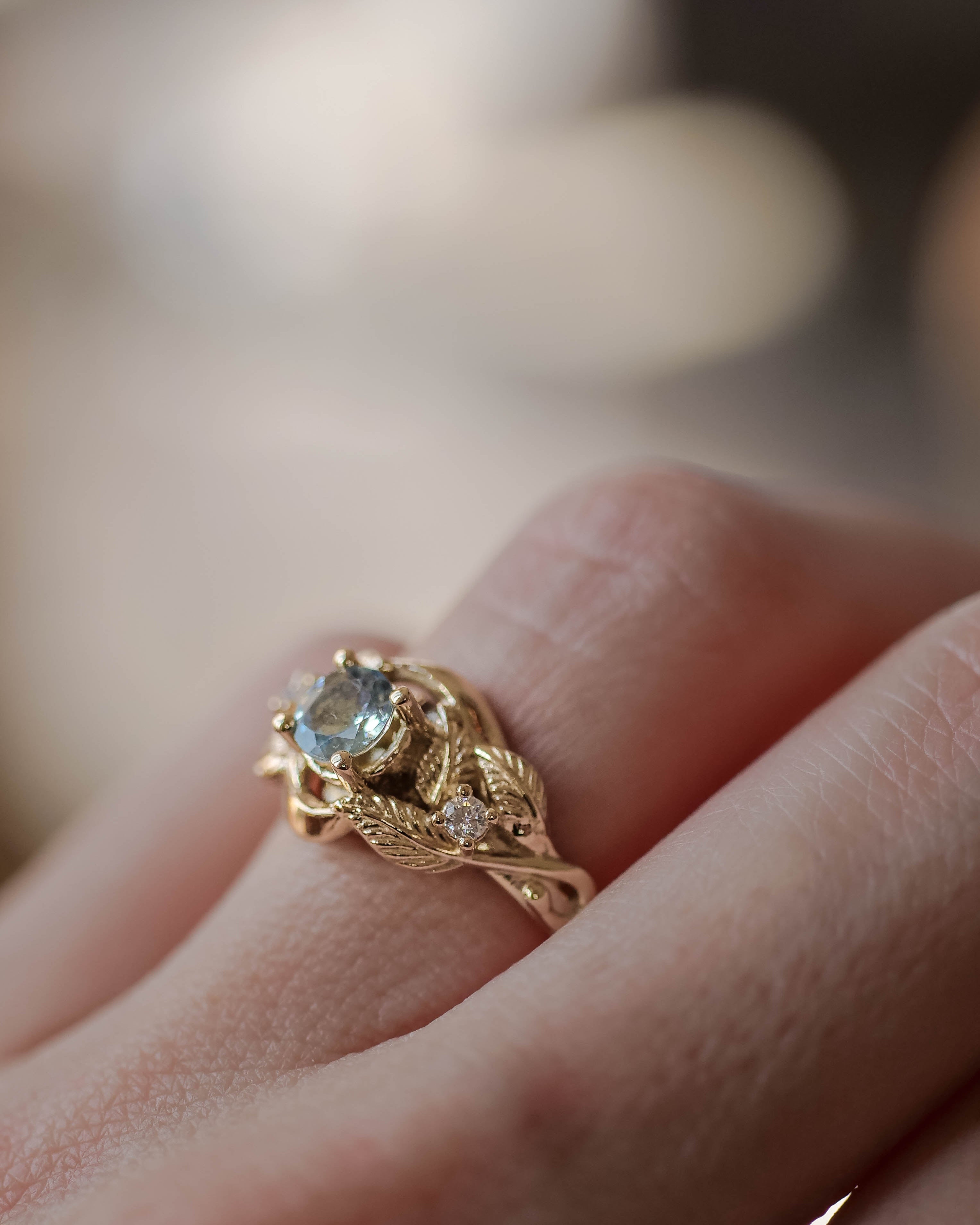 Aquamarine and diamonds engagement ring / Azalea - Eden Garden Jewelry™