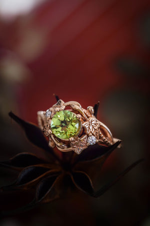 Peridot engagement ring with diamonds / Ivy Undina - Eden Garden Jewelry™