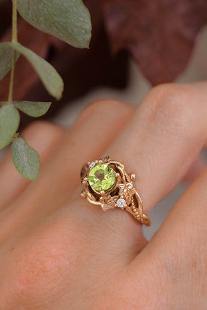 Peridot engagement ring with diamonds / Ivy Undina - Eden Garden Jewelry™
