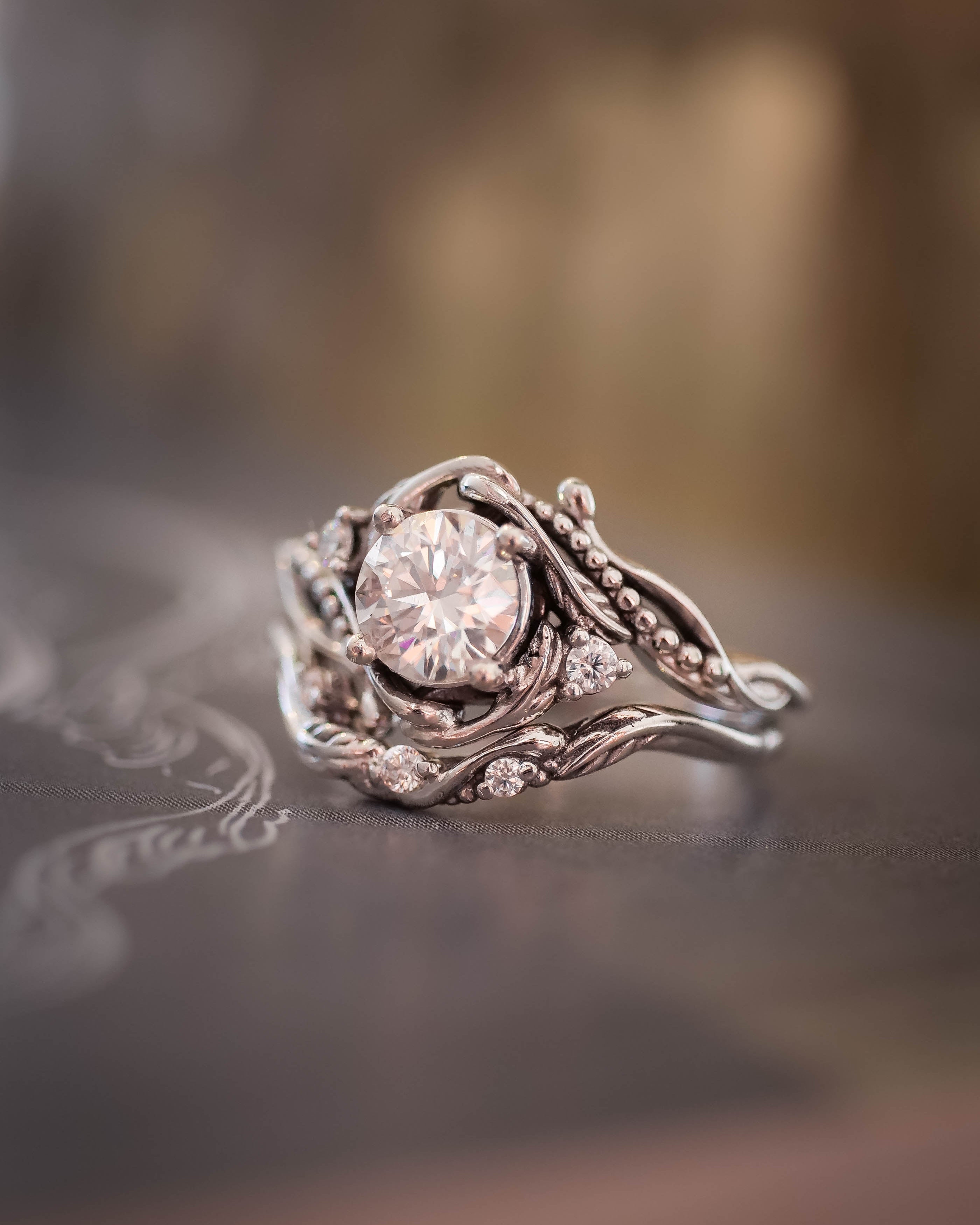 1 carat moissanite bridal ring set / Undina - Eden Garden Jewelry™